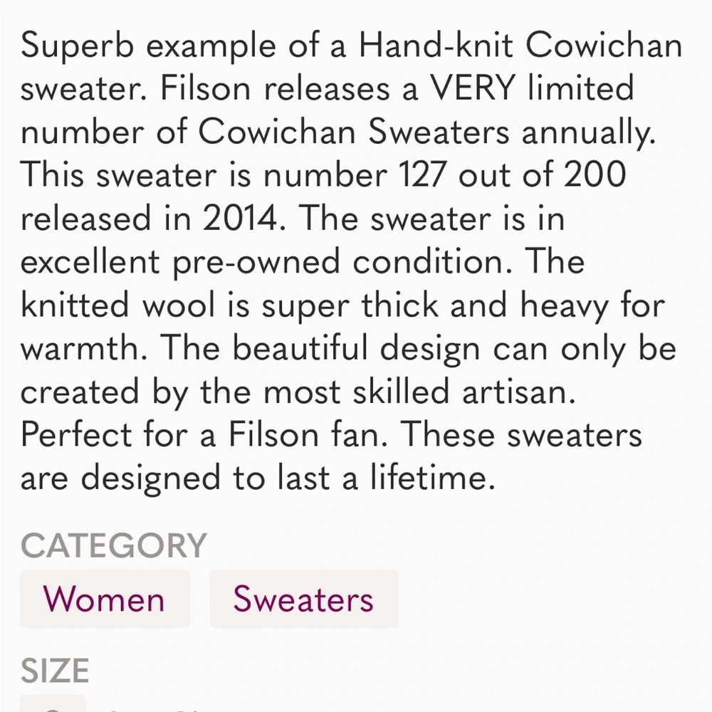 Filson Cowichan Sweater Rare and Limited Edition - Picture 3 of 16